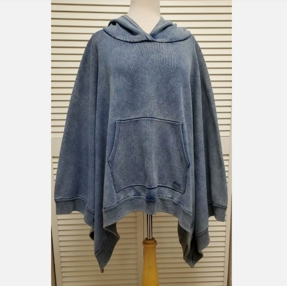 SOLD.CHLOE NWOT Denim Poncho Hooded Sweatshirt - Picture 2 of 9